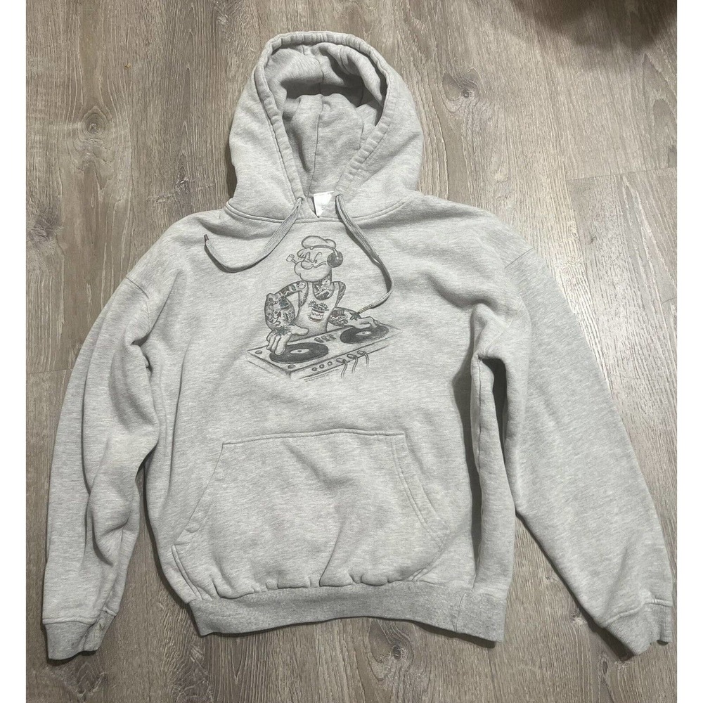 Popeye The Sailor man DJ Cartoon Themed Print Hooded Sweatshirt L